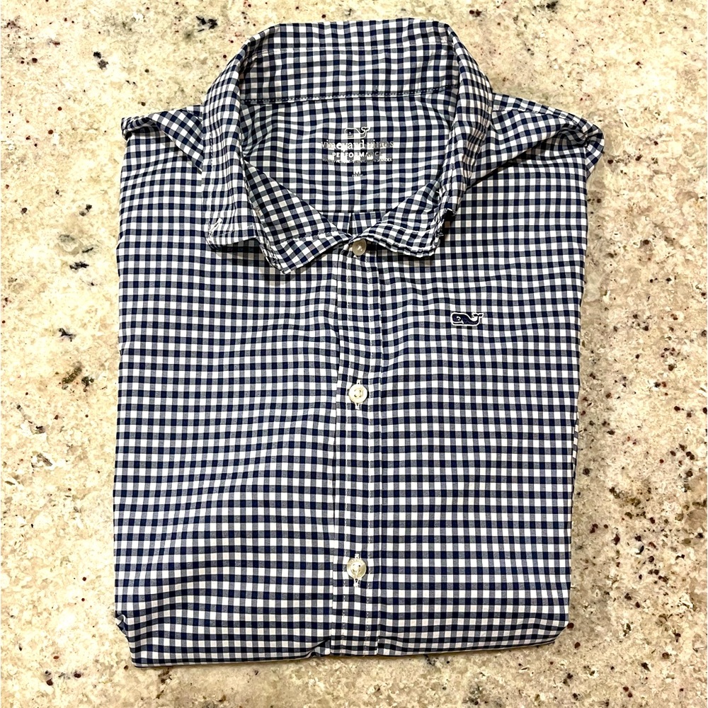 Boys' Performance Blue and White Gingham Shirt (M 12-14)